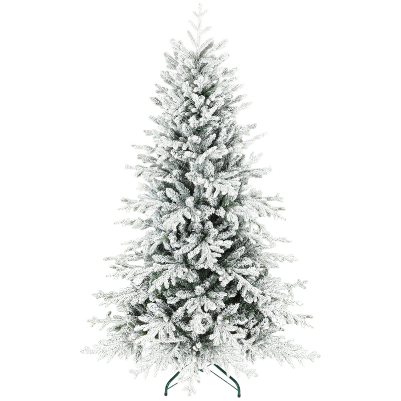 6ft Snow Flocked Artificial Christmas Tree, Realistic Pine Tips and Metal Stand