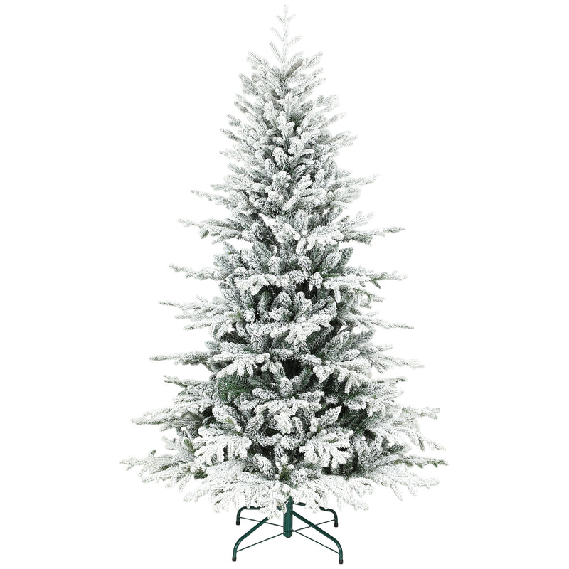 6ft Snow Flocked Artificial Christmas Tree, Realistic Pine Tips and Metal Stand