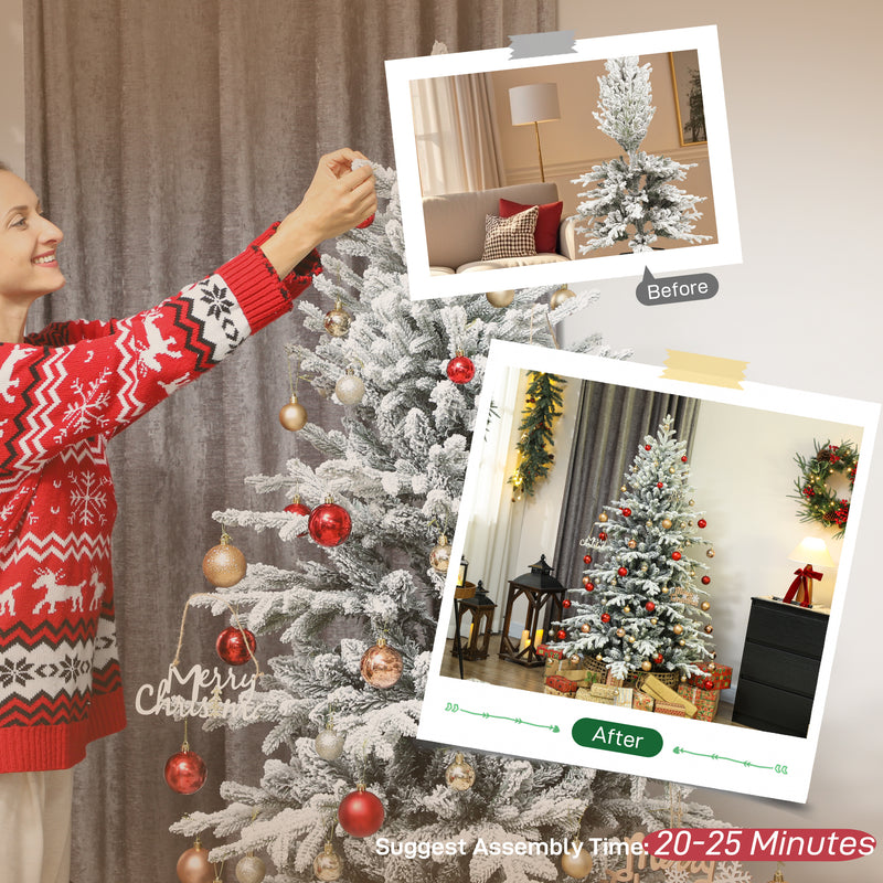 6ft Snow Flocked Artificial Christmas Tree, Realistic Pine Tips and Metal Stand