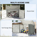 Bicycle shed with a bicycle inside and tool storage shed with tools and equipment outside, labeled 'Multi-Scene Use'.