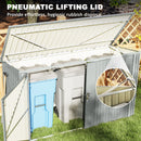 Pneumatic lifting lid on a trash bin with text about hygienic rubbish disposal.