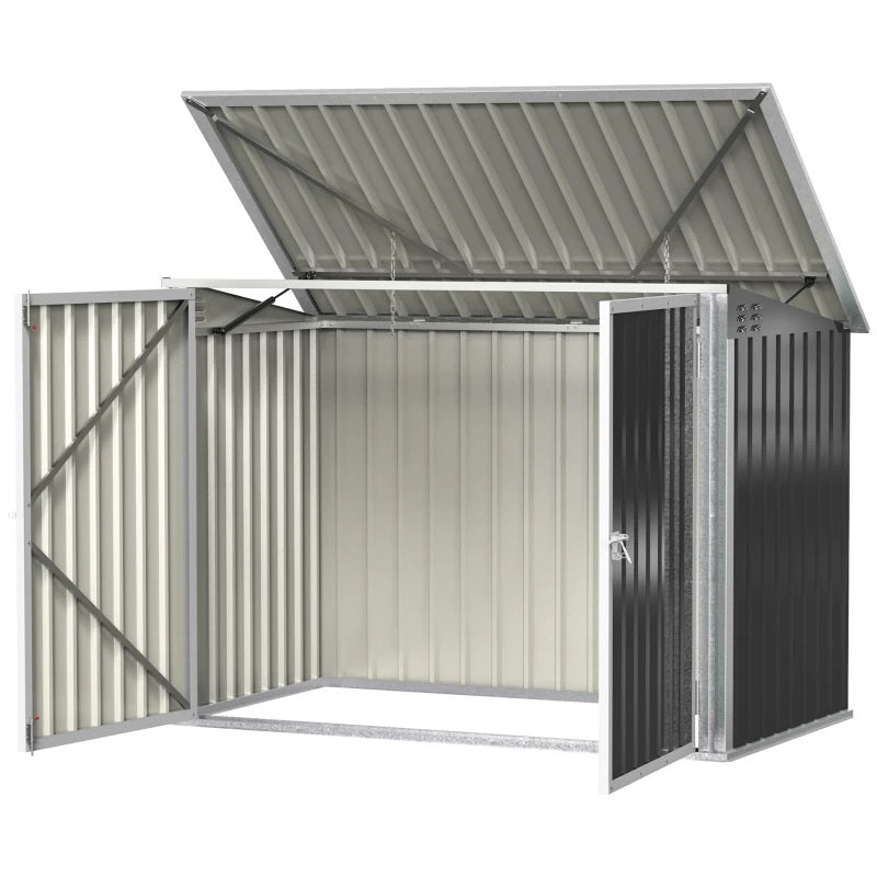 5.9' x 3.4' Lockable Utility Storage Shed with Lift Top and 2 Doors for Garbage and Recycling Bins - Dark Grey