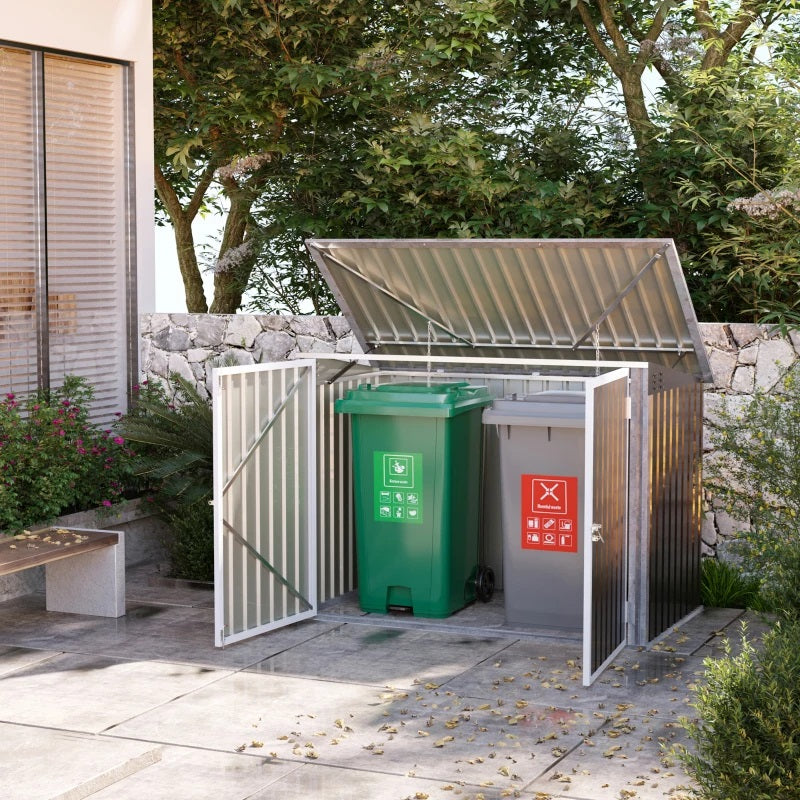 5.9' x 3.4' Lockable Utility Storage Shed with Lift Top and 2 Doors for Garbage and Recycling Bins - Dark Grey