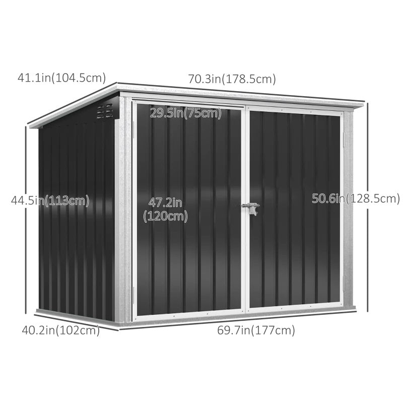 5.9' x 3.4' Lockable Utility Storage Shed with Lift Top and 2 Doors for Garbage and Recycling Bins - Dark Grey