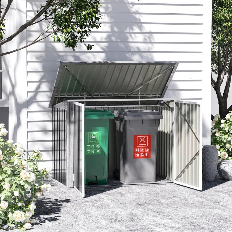 5.9' x 3.4' Lockable Utility Storage Shed with Lift Top and 2 Doors for Garbage and Recycling Bins - Dark Grey