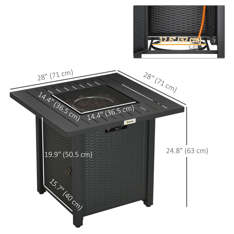Beckett 28" Black Propane Fire Table with Lava Rocks and Cover