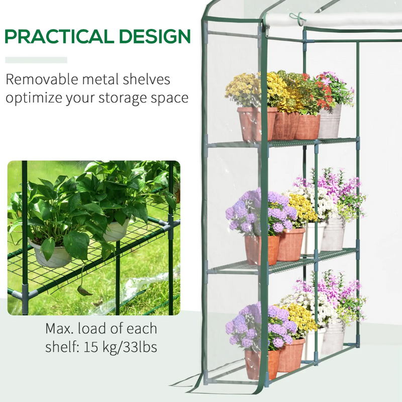 4.7' x 4.7' Portable Walk-In Greenhouse with 8 Shelves and Zipper Doors