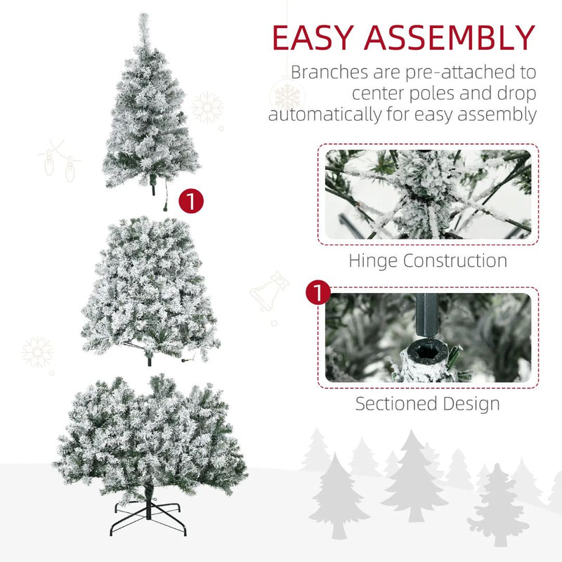 7.5ft Prelit 500 LED Artificial Snow Flocked Christmas Tree with Base