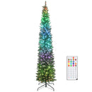 7.5ft Skinny Artificial Christmas Tree with Synchronized LED Lights, Remote and Timer - Green