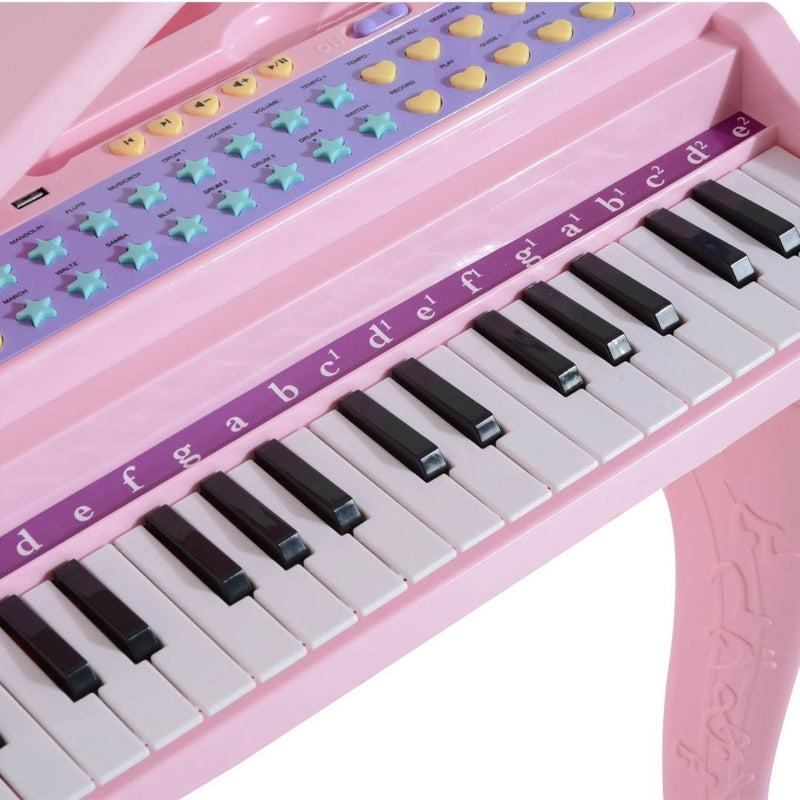 Mini Grand Piano Electronic Keyboard for Kids w/ 37 Keys and Microphone - Pink