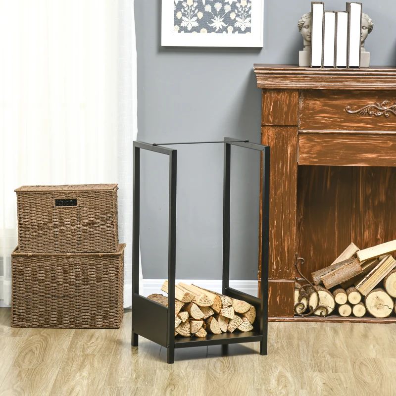 Minimalist Firewood Rack, Log Holder for Indoor Outdoor Fireplace and Wood Stove - Black