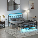 Beds, Luma Queen Size Metal Platform Bedframe with LED Lights, Charging Station and Underbed Storage - Black - Seasonal Overstock