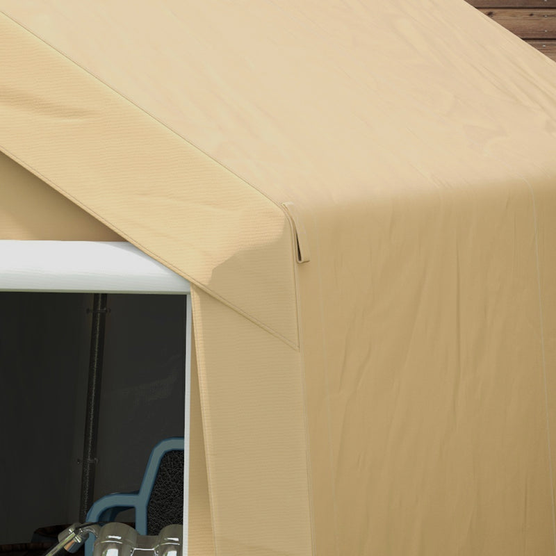 7' x 12' Outdoor Portable Storage Shed Garage with Roll-up Door for Motorcycle, Bicycles, ATVs, Tools and Equipment - Beige