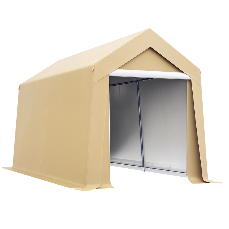 7' x 12' Outdoor Portable Storage Shed Garage with Roll-up Door for Motorcycle, Bicycles, ATVs, Tools and Equipment - Beige