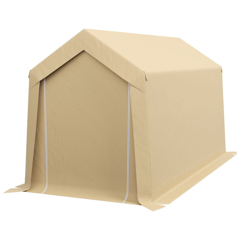7' x 12' Outdoor Portable Storage Shed Garage with Roll-up Door for Motorcycle, Bicycles, ATVs, Tools and Equipment - Beige