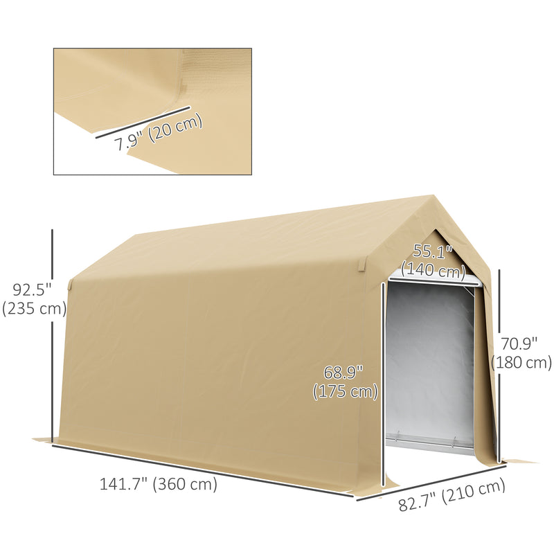 7' x 12' Outdoor Portable Storage Shed Garage with Roll-up Door for Motorcycle, Bicycles, ATVs, Tools and Equipment - Beige