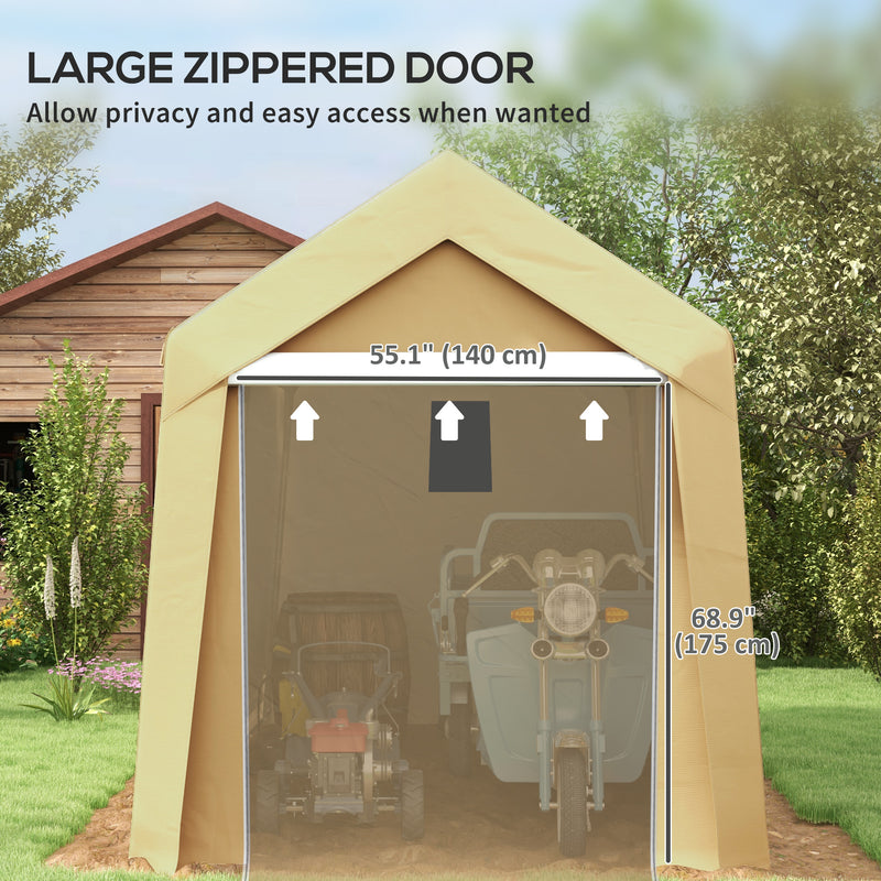 7' x 12' Outdoor Portable Storage Shed Garage with Roll-up Door for Motorcycle, Bicycles, ATVs, Tools and Equipment - Beige