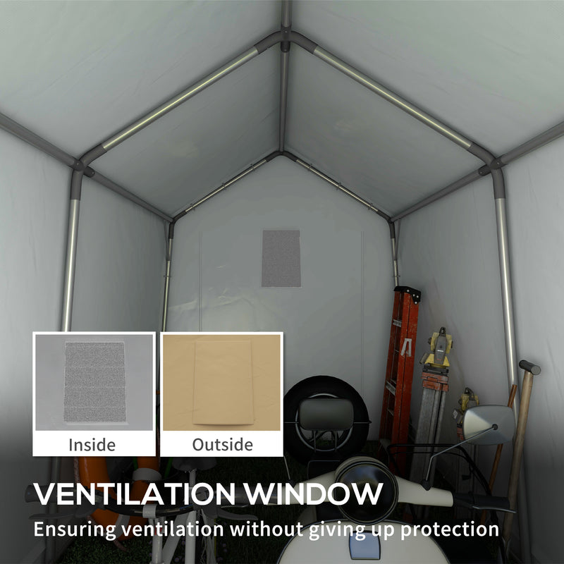 7' x 12' Outdoor Portable Storage Shed Garage with Roll-up Door for Motorcycle, Bicycles, ATVs, Tools and Equipment - Beige