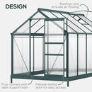 6' x 10' Polycarbonate Walk-in Greenhouse with Aluminum Frame and Sliding Door - Green