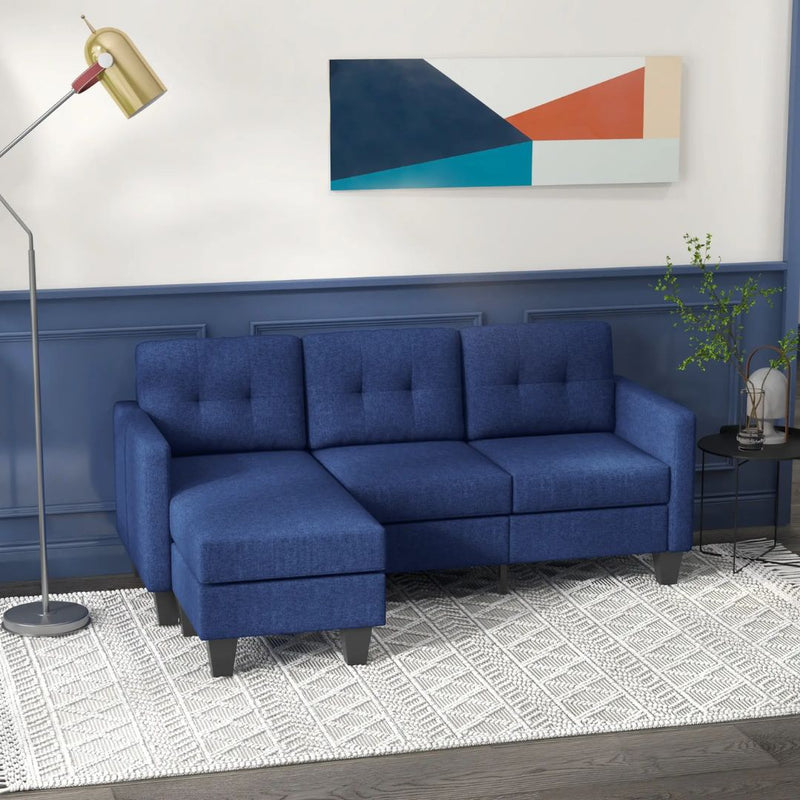 Carmen 77" Dark Blue Upholstered Reversible Sectional Sofa