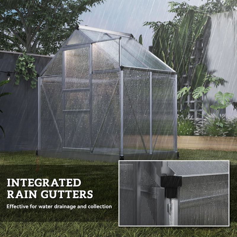 6.2' x 4.3' Walk-In Greenhouse with Aluminum Frame, Polycarbonate Panels and Sliding Door - Silver