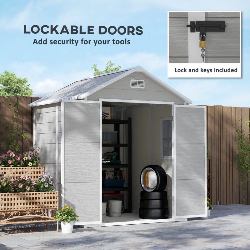 6' x 5' Polypropylene Resin Plastic Outdoor Storage Shed with Two Lockable Doors, Floor - Grey