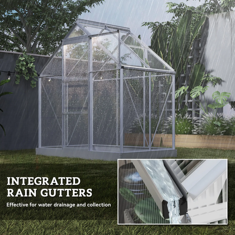 6' x 4' Walk-In Aluminum Frame Greenhouse, Polycarbonate Panels, Sliding Door - Silver