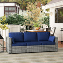 Patio Furniture, Manchester Creek Outdoor Patio Rattan Sofa - Dark Blue & Grey - Seasonal Overstock