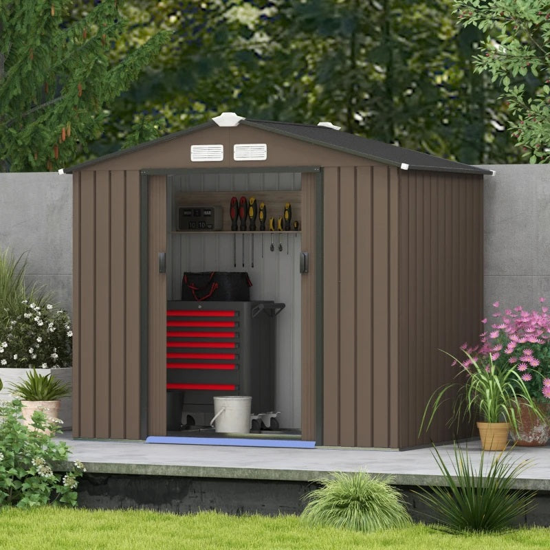 7' x 4' Steel Outdoor Storage Shed - Dark Brown