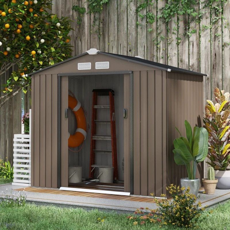 7' x 4' Steel Outdoor Storage Shed - Dark Brown