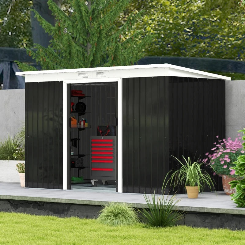 9' x 4' Steel Outdoor Storage Garden Shed - Dark Grey