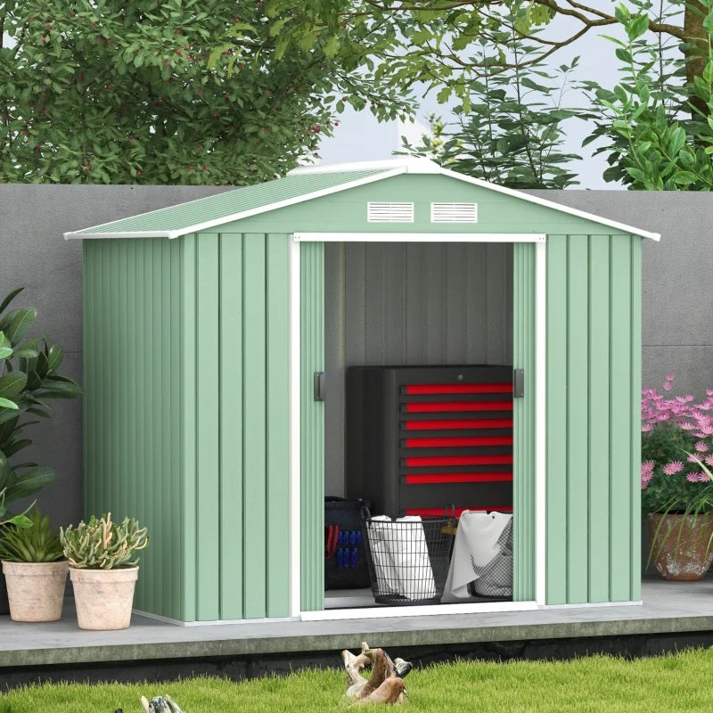 7' x 4' Steel Outdoor Storage Shed - Light Green