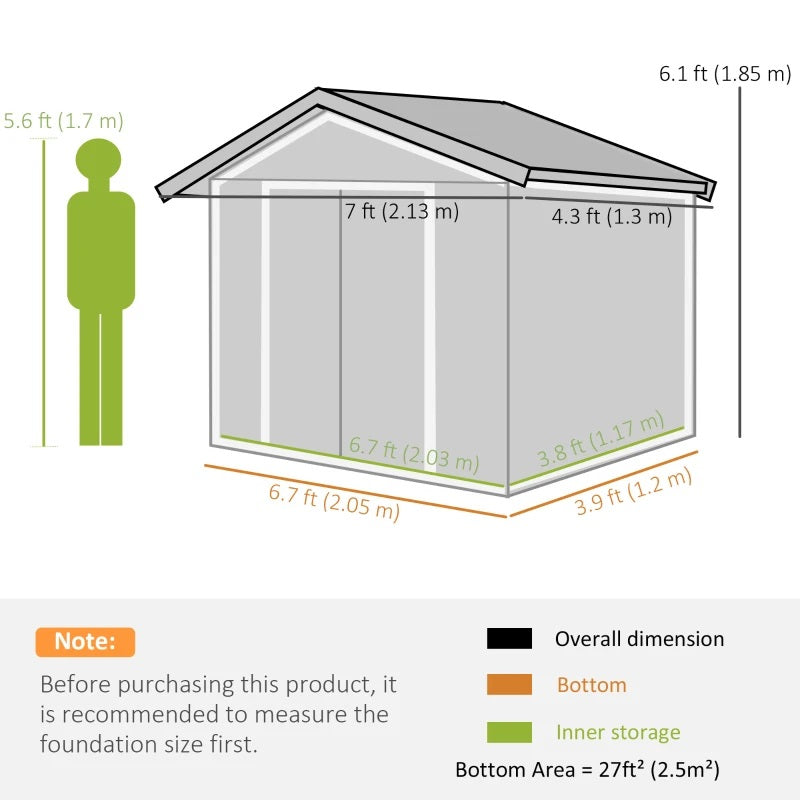 7' x 4' Steel Outdoor Storage Shed - Light Green