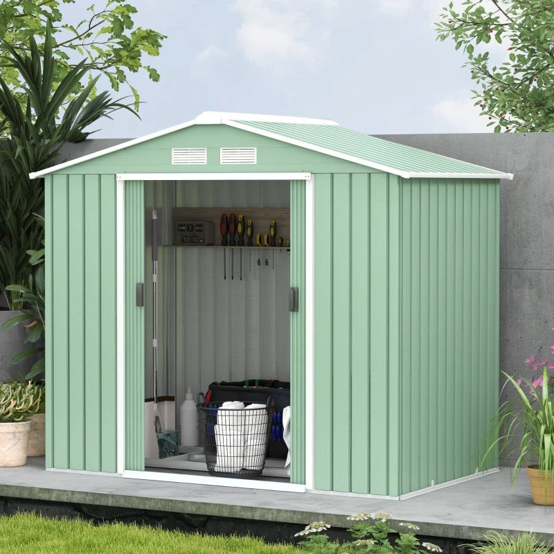 7' x 4' Steel Outdoor Storage Shed - Light Green