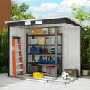 7 x 4 storage shed with shelves and storage units outdoors