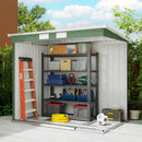 7x4 garden storage shed with shelves and storage units outdoors