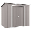 7x4 metal storage shed with a gray door on a white background