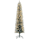 Flocked artificial Christmas tree with lights on a white background