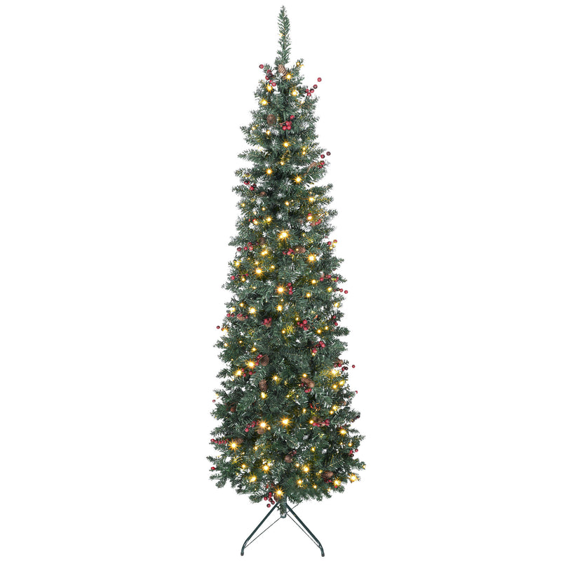 7ft Prelit Slim Christmas Tree, with 8 Lighting Modes and Silver Glitter