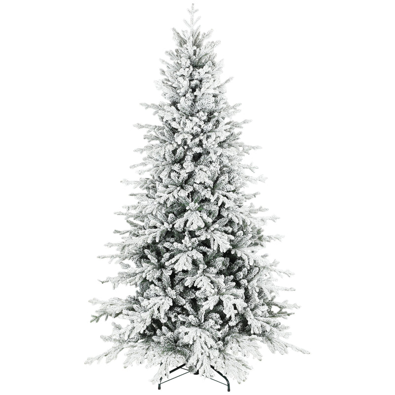 7ft Snow Flocked Artificial Christmas Tree, Realistic Pine Tips and Metal Stand
