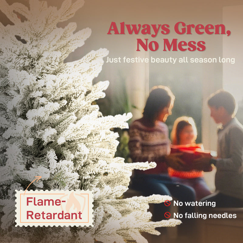 7ft Snow Flocked Artificial Christmas Tree, Realistic Pine Tips and Metal Stand