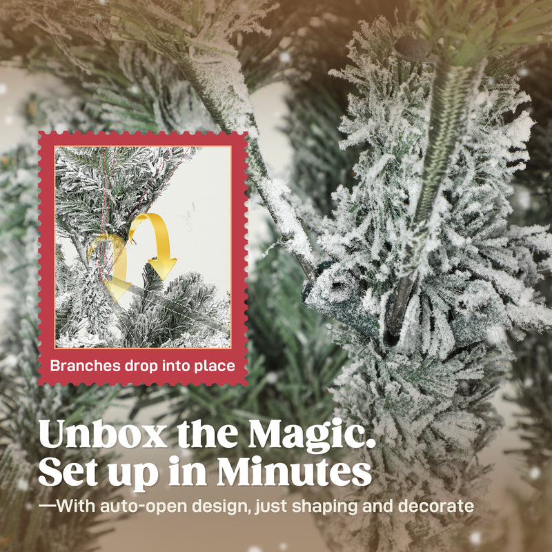 7ft Snow Flocked Artificial Christmas Tree, Realistic Pine Tips and Metal Stand