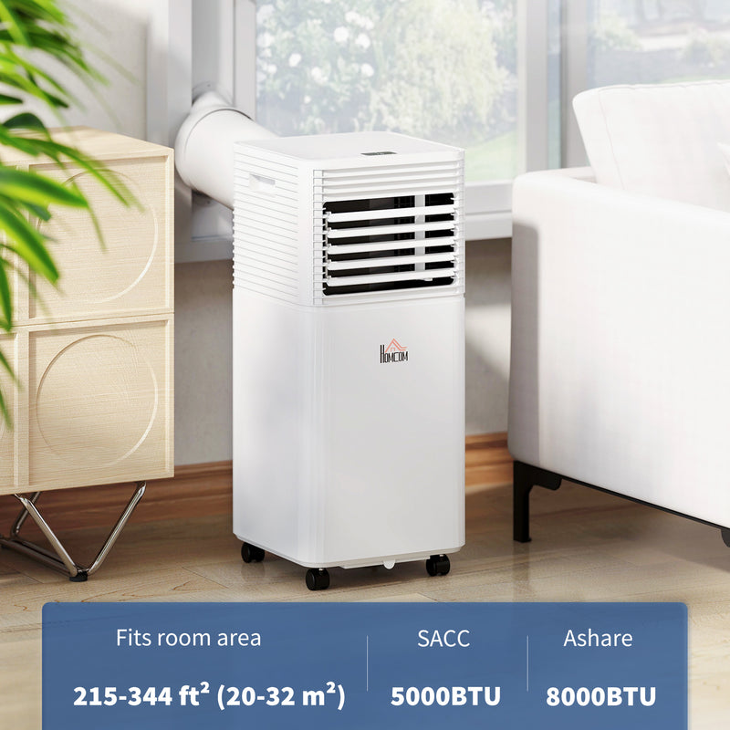 Air Conditioner, HOMCOM 8,000 BTU Portable Air Conditioner with Dehumidifier, Fan, 24-Hr Timer and Remote Control - White - Seasonal Overstock