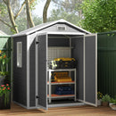 Storage Sheds, 6' x 4.5' Polypropylene Resin Plastic Outdoor Storage Shed with Lockable Double Doors, Floor - Grey - Seasonal Overstock