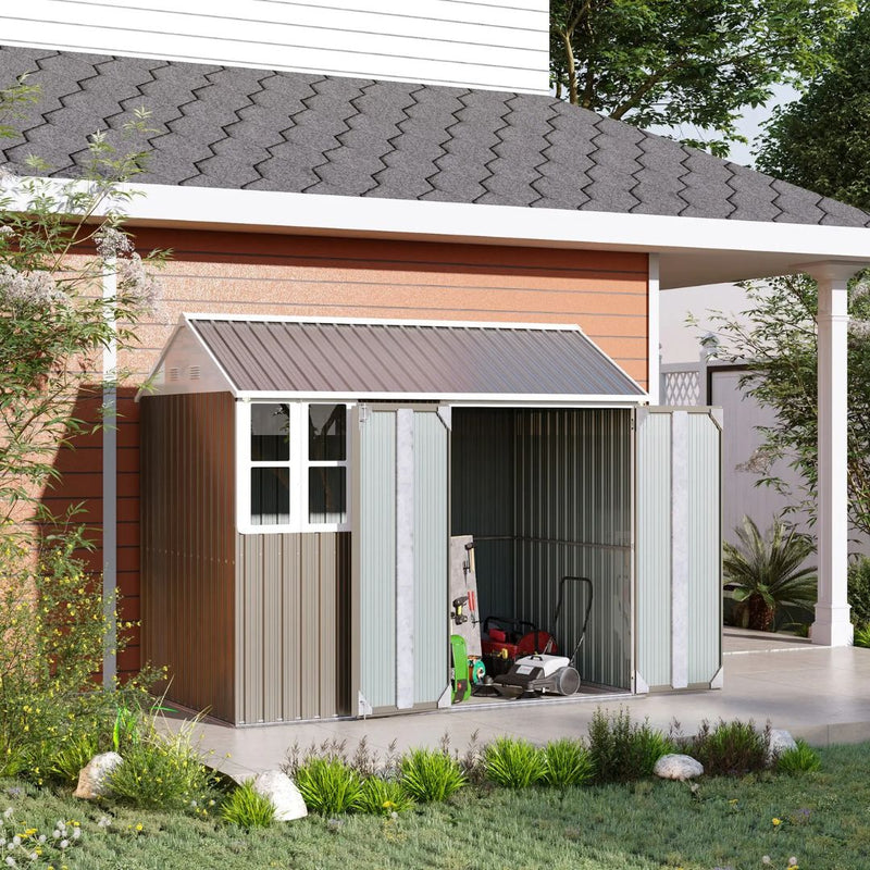 8.5' x 5.5' Outdoor Garden Storage Shed with 2 Swing Doors and Window - Light Grey