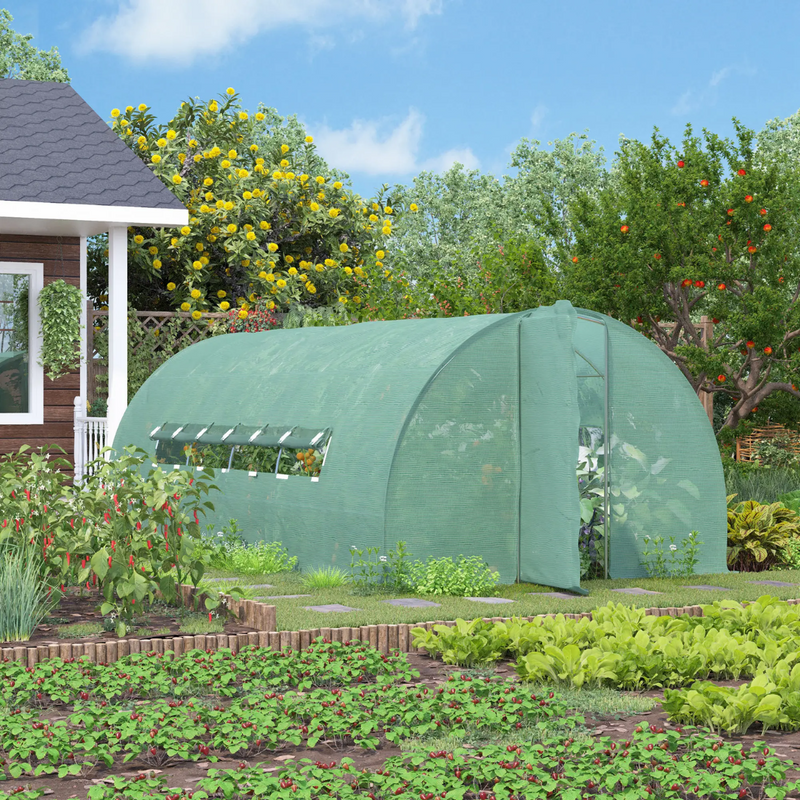 20' x 10' Walk-In Plastic Cover Garden Greenhouse, Round Top, Steel Frame, Swing Door, Green