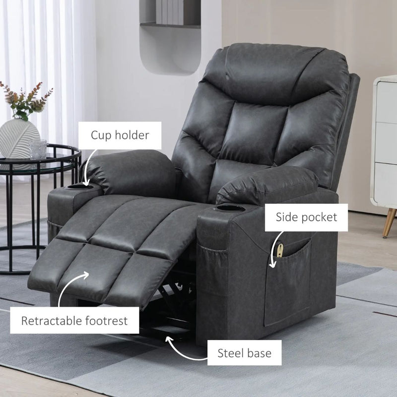 Braxton Bay Electric Lift Assist Recliner Chair with Cup Holders and Remote in Grey Faux Leather