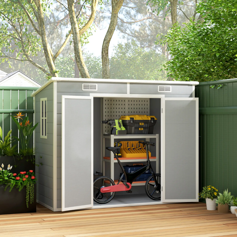 8' x 4' Polypropylene Resin Plastic Garden Shed with Dual Swing Doors - Grey