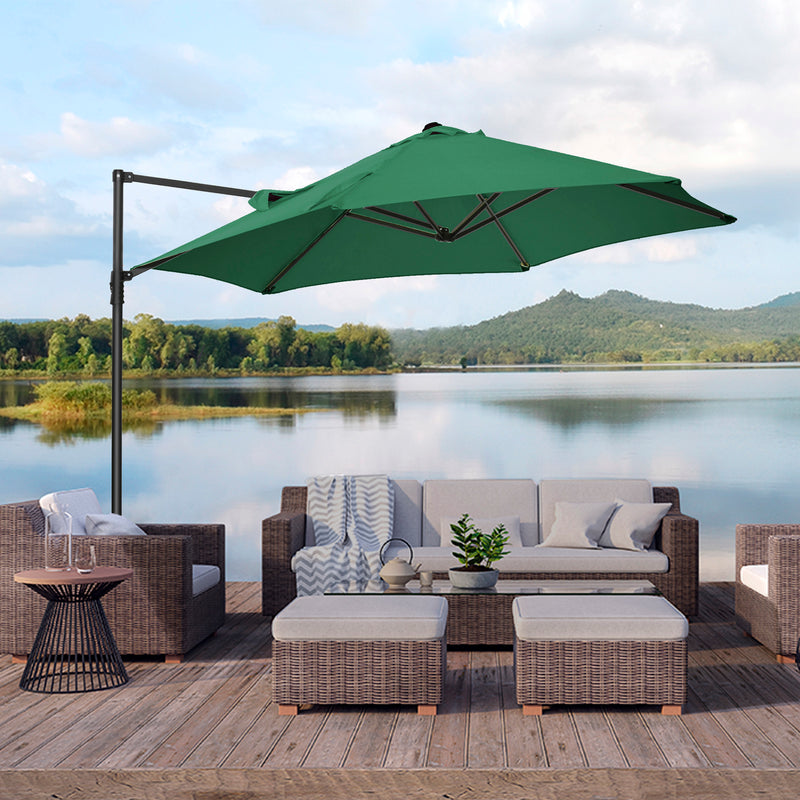 Patio Umbrellas, 8.5ft Offset Cantilever Patio Umbrella Roma Parasol with 360° Rotation - Green - Seasonal Overstock