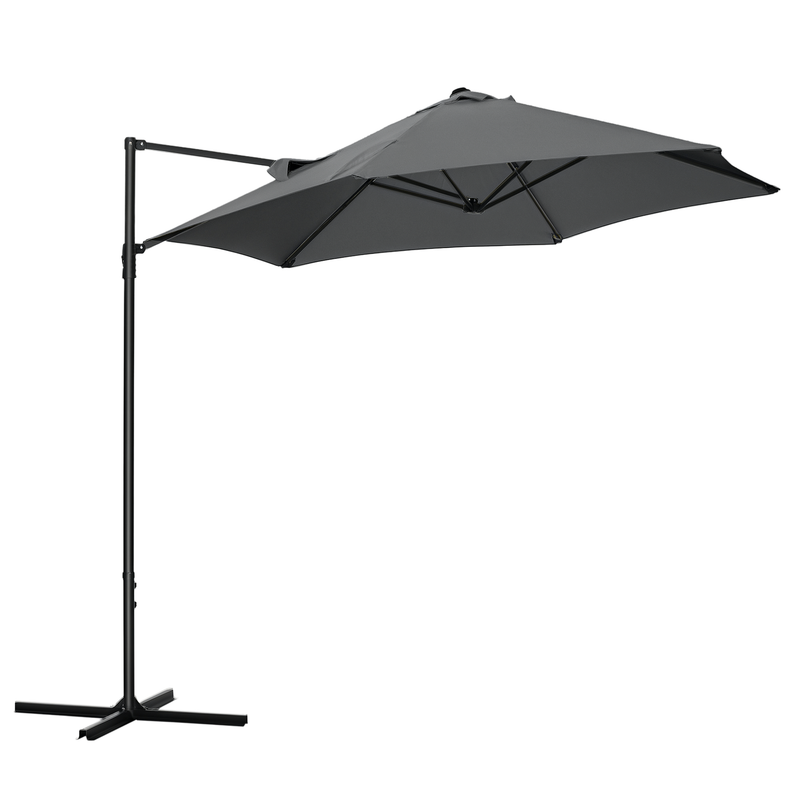 Patio Umbrellas, 8.5ft Offset Cantilever Patio Umbrella Roma Parasol with 360° Rotation - Dark Grey - Seasonal Overstock